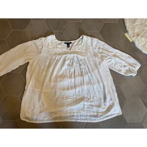 Style & Co White Gauze Peasant Top 1X Boho Beaded Long Sleeve Blouse